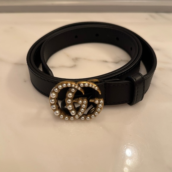 Gucci Thin Black Belt with Pearls - Picture 1 of 2